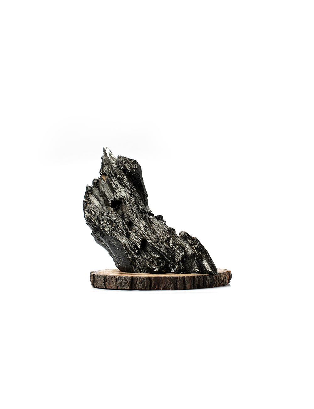 A brown wooden stand with a rough, natural texture and a polished finish, displayed against a white background.