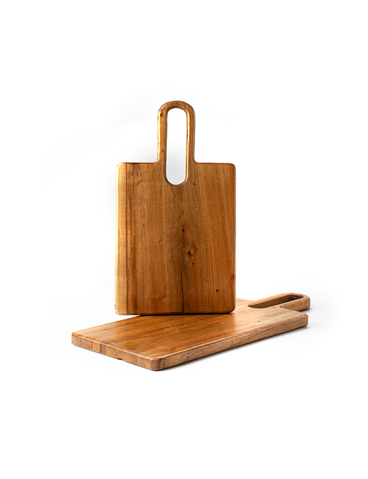 Two Rosewood cutting boards of different sizes, displaying the natural wood grain and edges, placed against a white background.