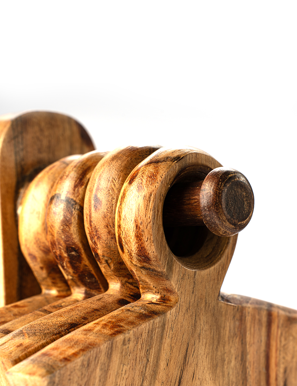 A wooden pizza slicer with a 14-inch diameter, crafted from Kikar wood, displayed against a white background.