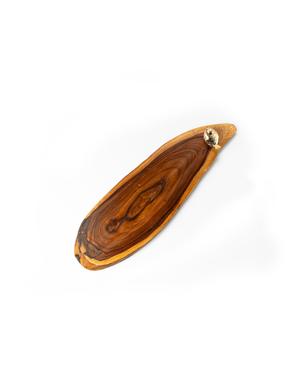 A wooden hickory platter with a bird shaped handle, isolated on a white background.